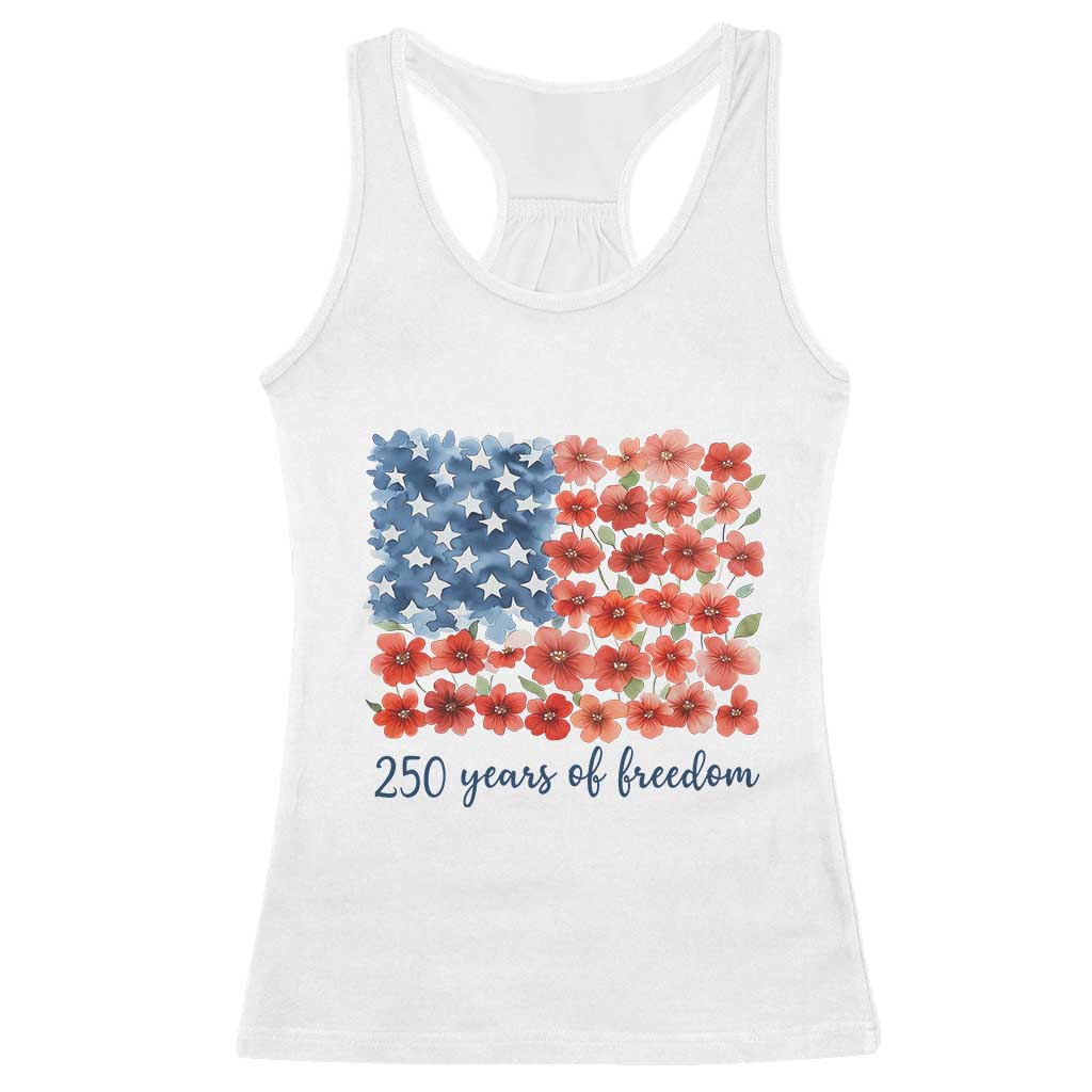 US 250 Years Of Freedom Racerback Tank Top Retro Flower American Flag