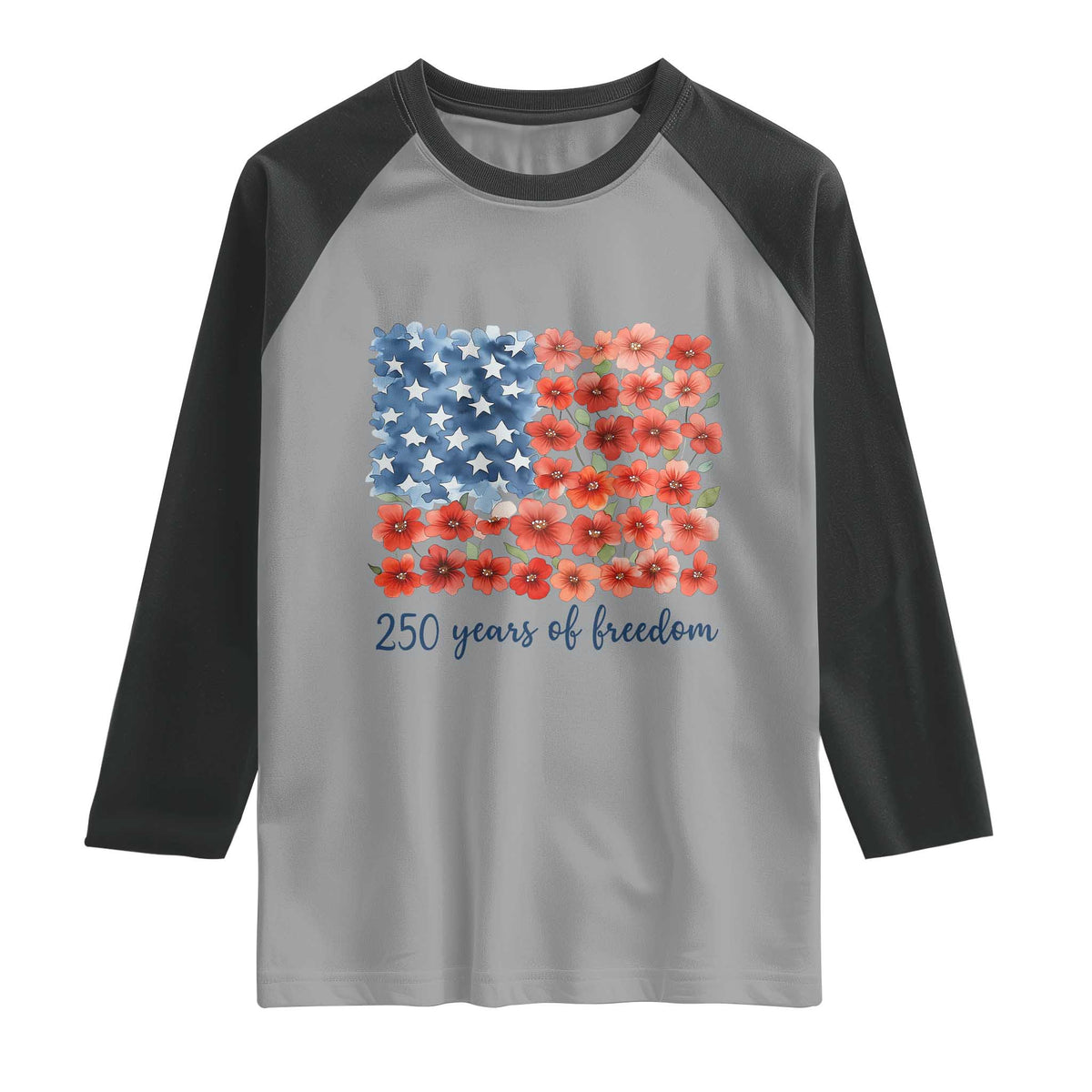 US 250 Years Of Freedom Raglan Shirt Retro Flower American Flag