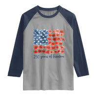 US 250 Years Of Freedom Raglan Shirt Retro Flower American Flag