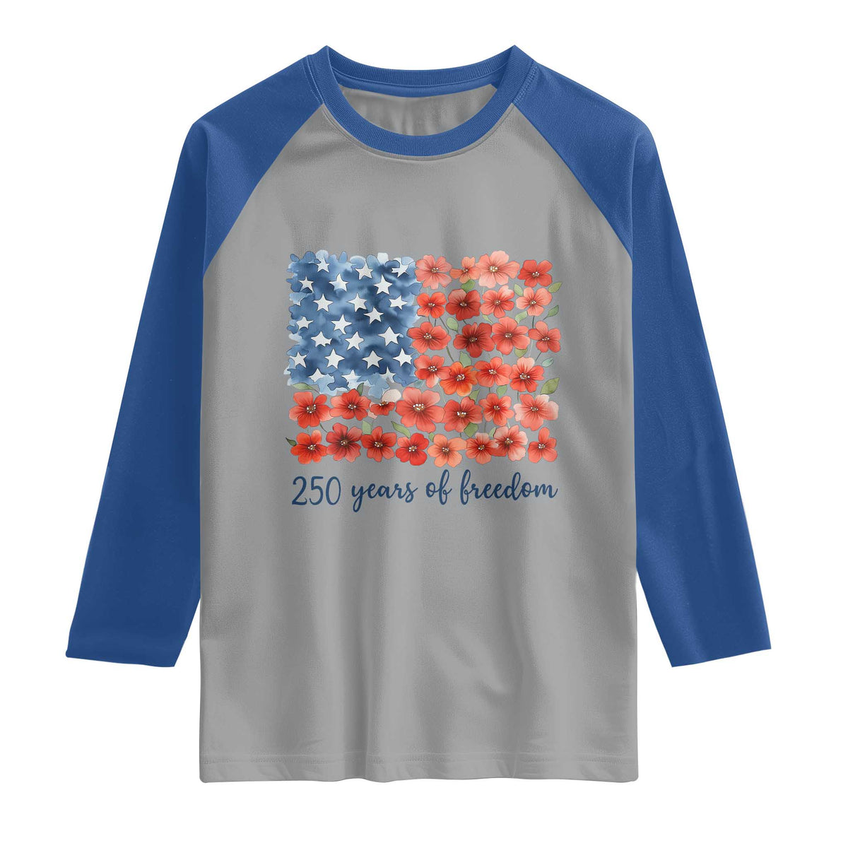 US 250 Years Of Freedom Raglan Shirt Retro Flower American Flag