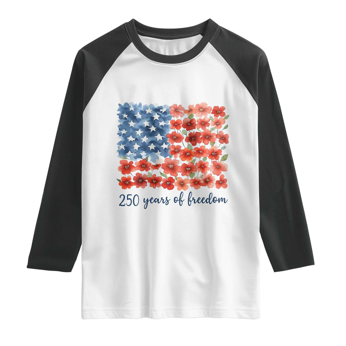 US 250 Years Of Freedom Raglan Shirt Retro Flower American Flag