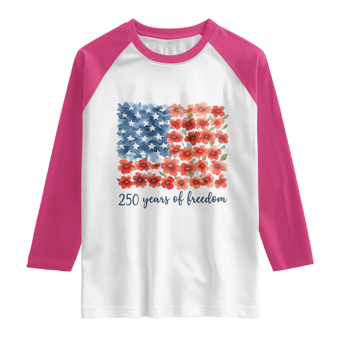 US 250 Years Of Freedom Raglan Shirt Retro Flower American Flag