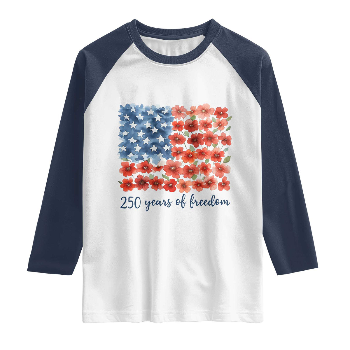 US 250 Years Of Freedom Raglan Shirt Retro Flower American Flag
