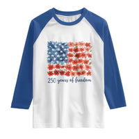 US 250 Years Of Freedom Raglan Shirt Retro Flower American Flag