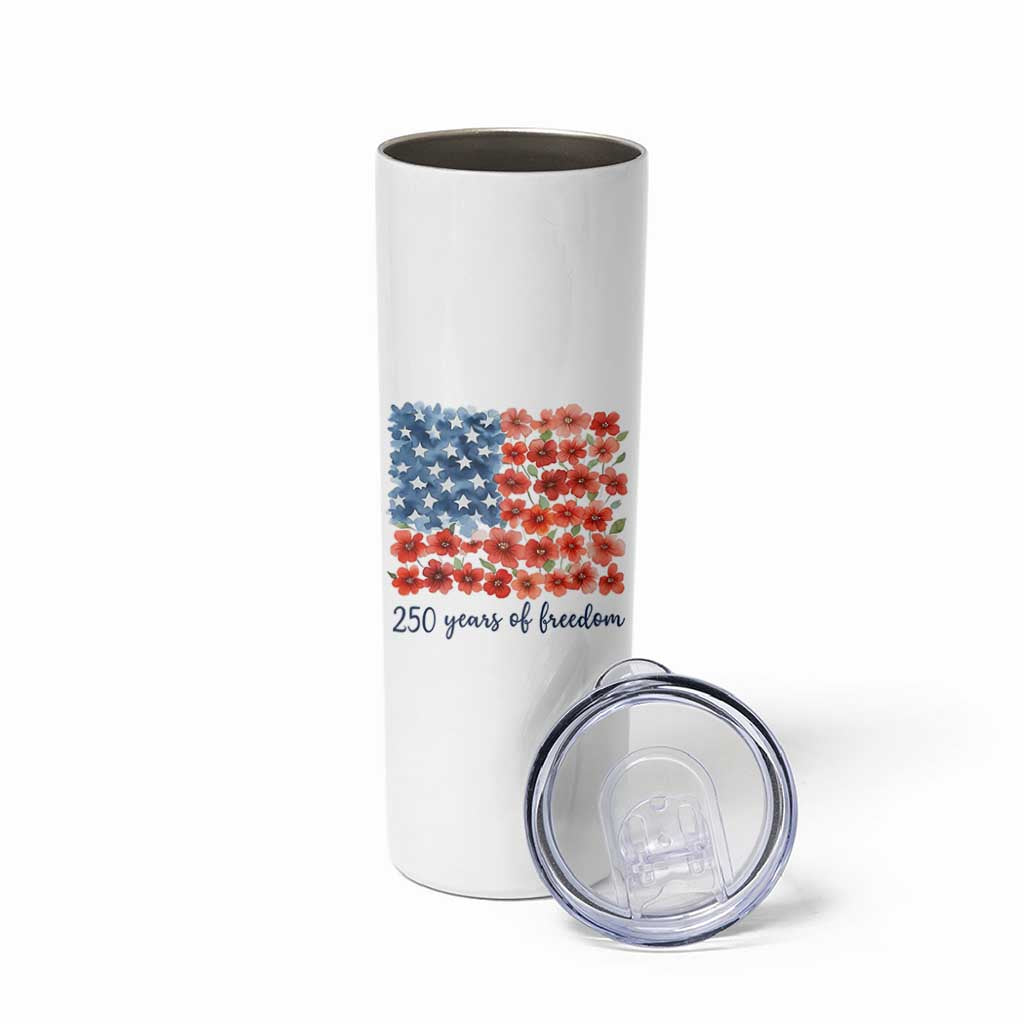 US 250 Years Of Freedom Skinny Tumbler Retro Flower American Flag