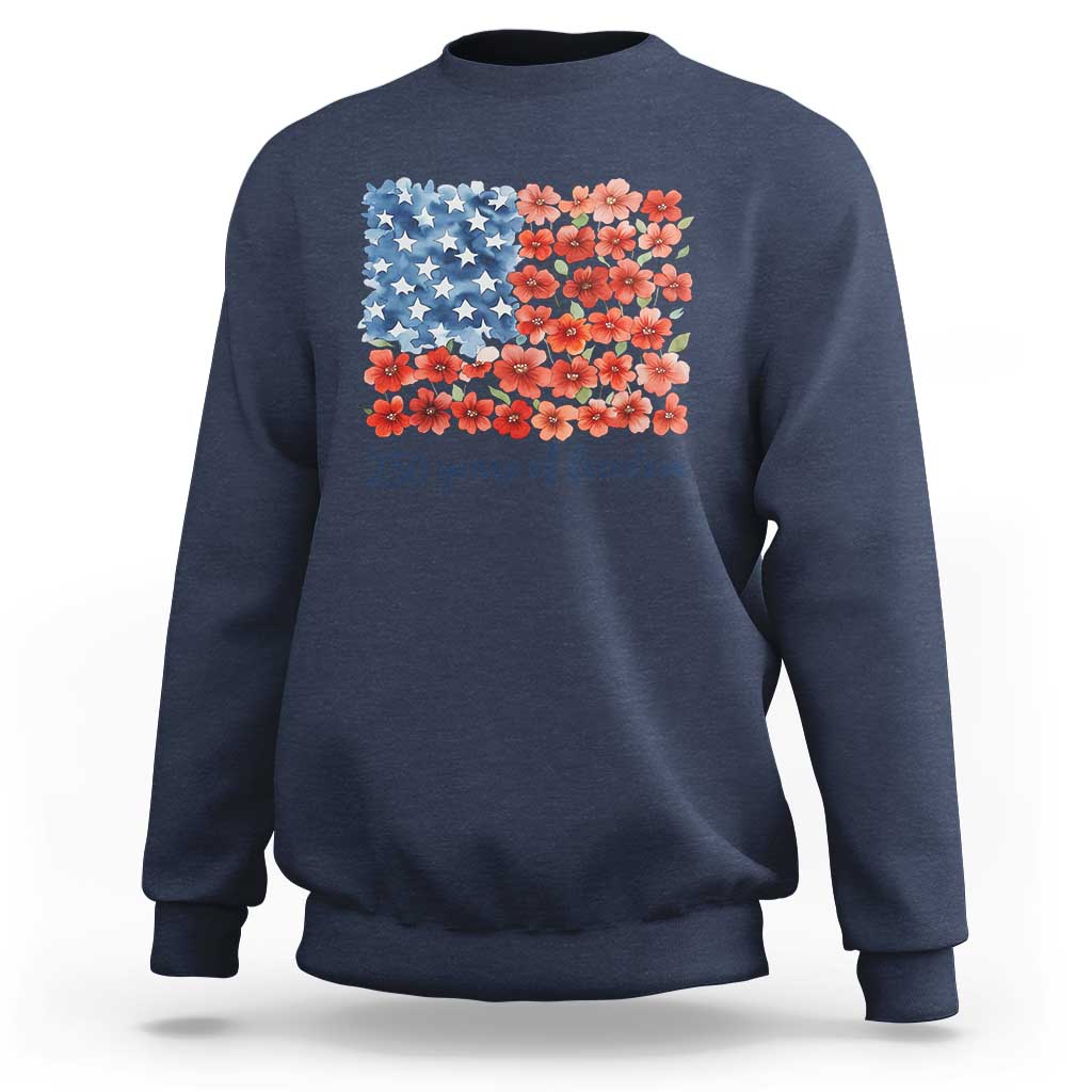 US 250 Years Of Freedom Sweatshirt Retro Flower American Flag