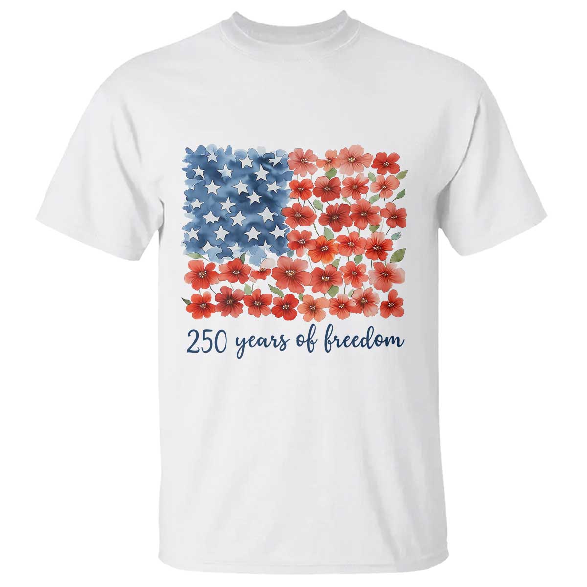 US 250 Years Of Freedom T Shirt Retro Flower American Flag