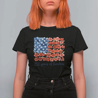 US 250 Years Of Freedom T Shirt For Women Retro Flower American Flag