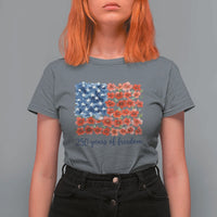 US 250 Years Of Freedom T Shirt For Women Retro Flower American Flag