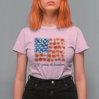 US 250 Years Of Freedom T Shirt For Women Retro Flower American Flag
