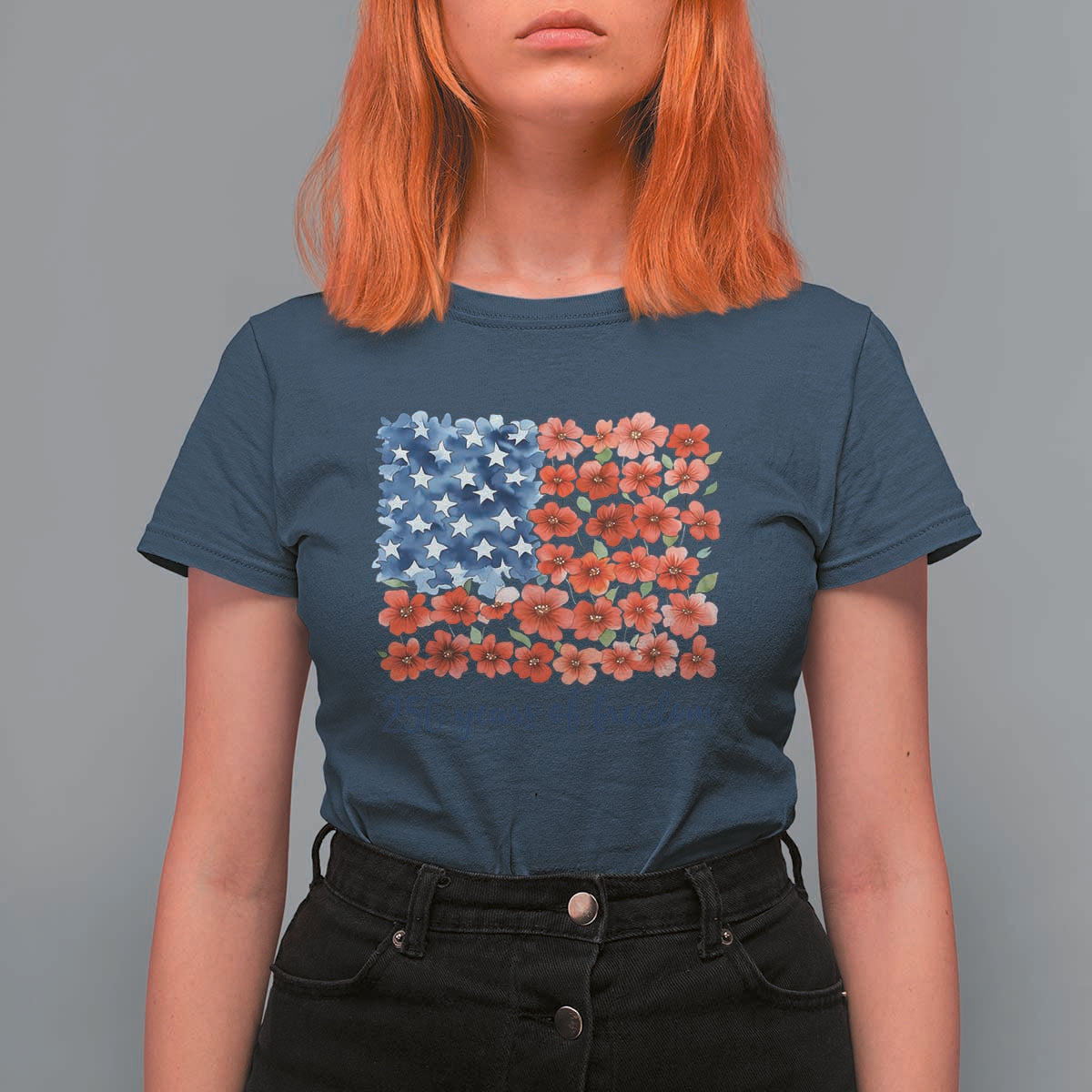 US 250 Years Of Freedom T Shirt For Women Retro Flower American Flag