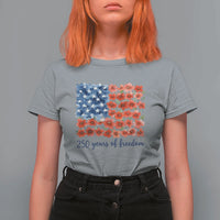 US 250 Years Of Freedom T Shirt For Women Retro Flower American Flag