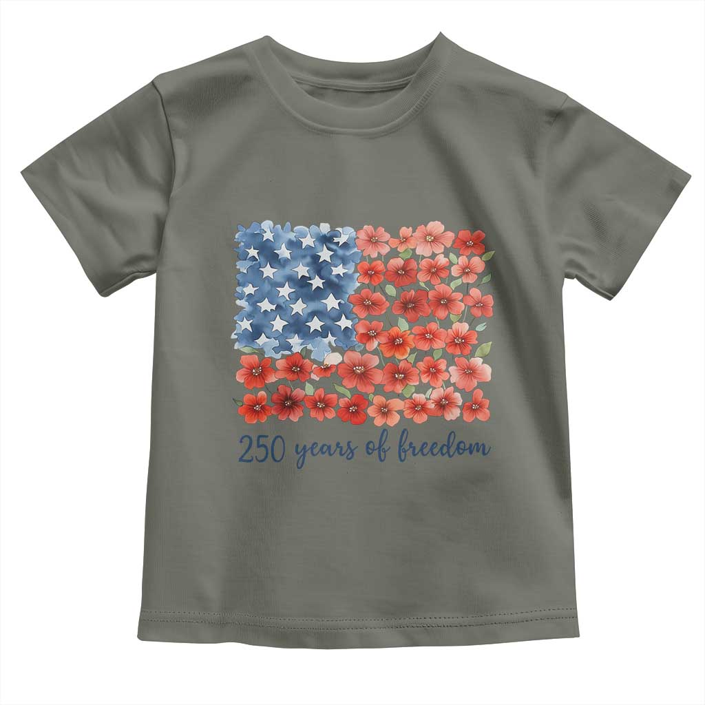 US 250 Years Of Freedom Toddler T Shirt Retro Flower American Flag