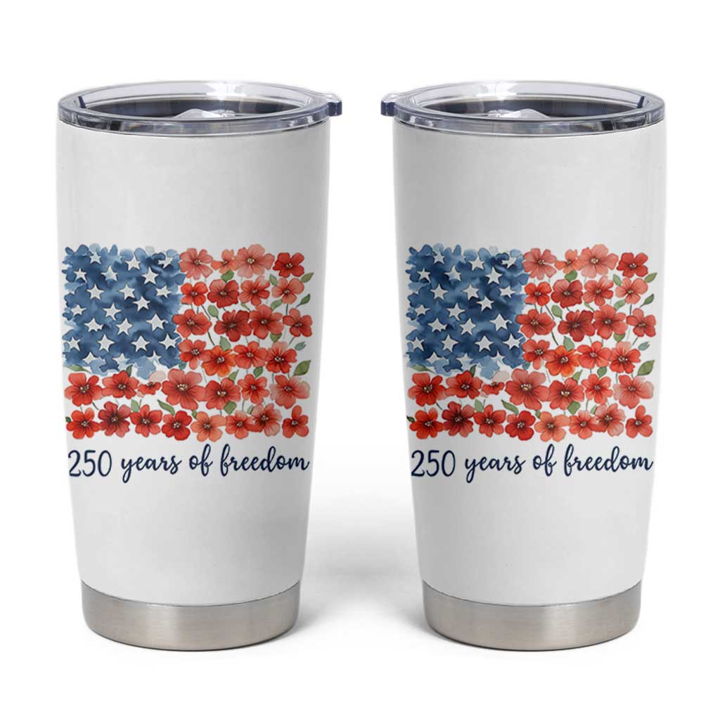 US 250 Years Of Freedom Tumbler Cup Retro Flower American Flag
