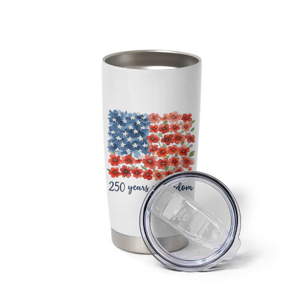 US 250 Years Of Freedom Tumbler Cup Retro Flower American Flag