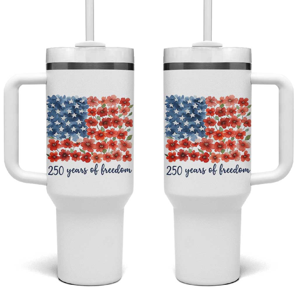 US 250 Years Of Freedom Tumbler With Handle Retro Flower American Flag