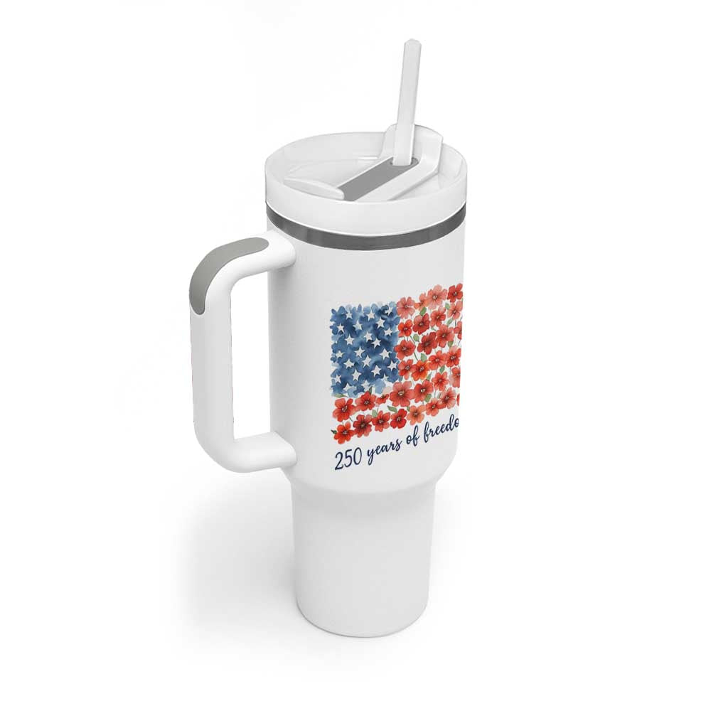 US 250 Years Of Freedom Tumbler With Handle Retro Flower American Flag