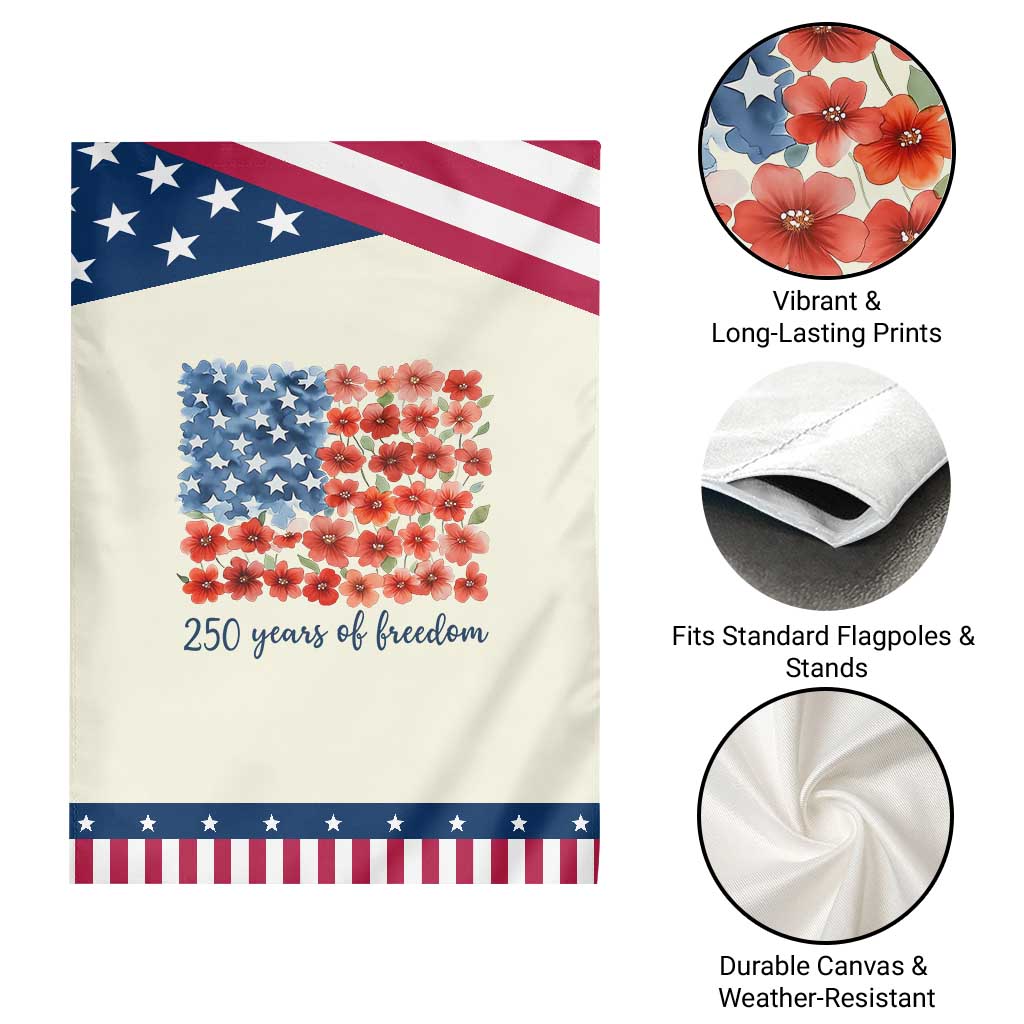 US 250 Years Of Freedom Patriotic Garden Flag Retro Flower American Flag