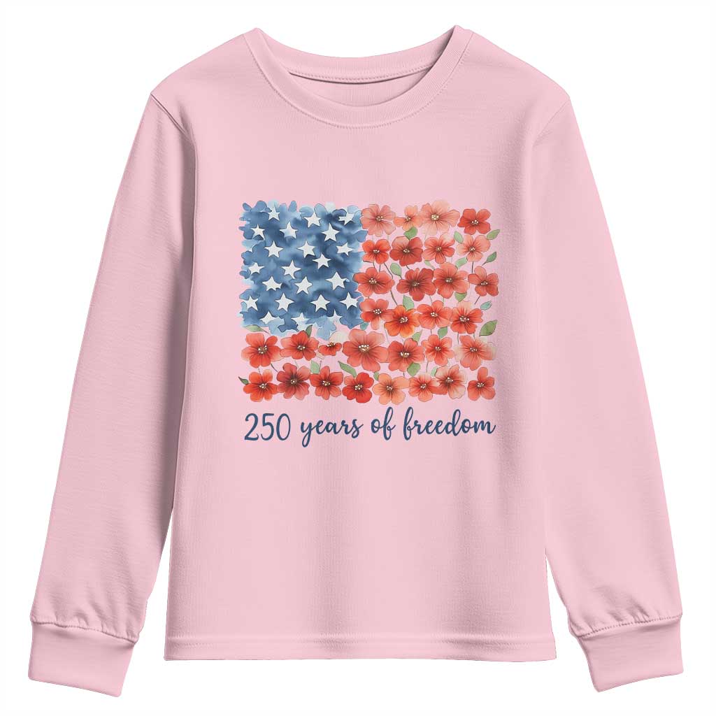US 250 Years Of Freedom Youth Sweatshirt Retro Flower American Flag