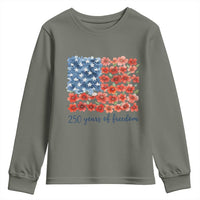 US 250 Years Of Freedom Youth Sweatshirt Retro Flower American Flag