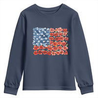 US 250 Years Of Freedom Youth Sweatshirt Retro Flower American Flag