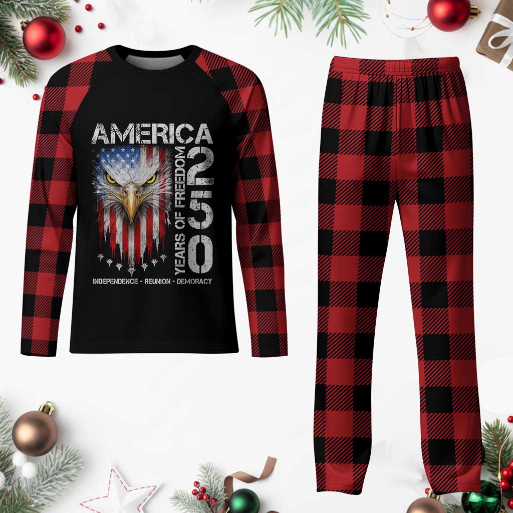 America 250 Years Of Freedom Plaid Pajama Set USA Anniversary Bald Eagle Patriotic Jets