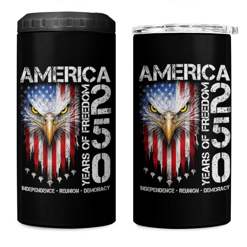 America 250 Years Of Freedom 4 in 1 Can Cooler Tumbler USA Anniversary Bald Eagle Patriotic Jets