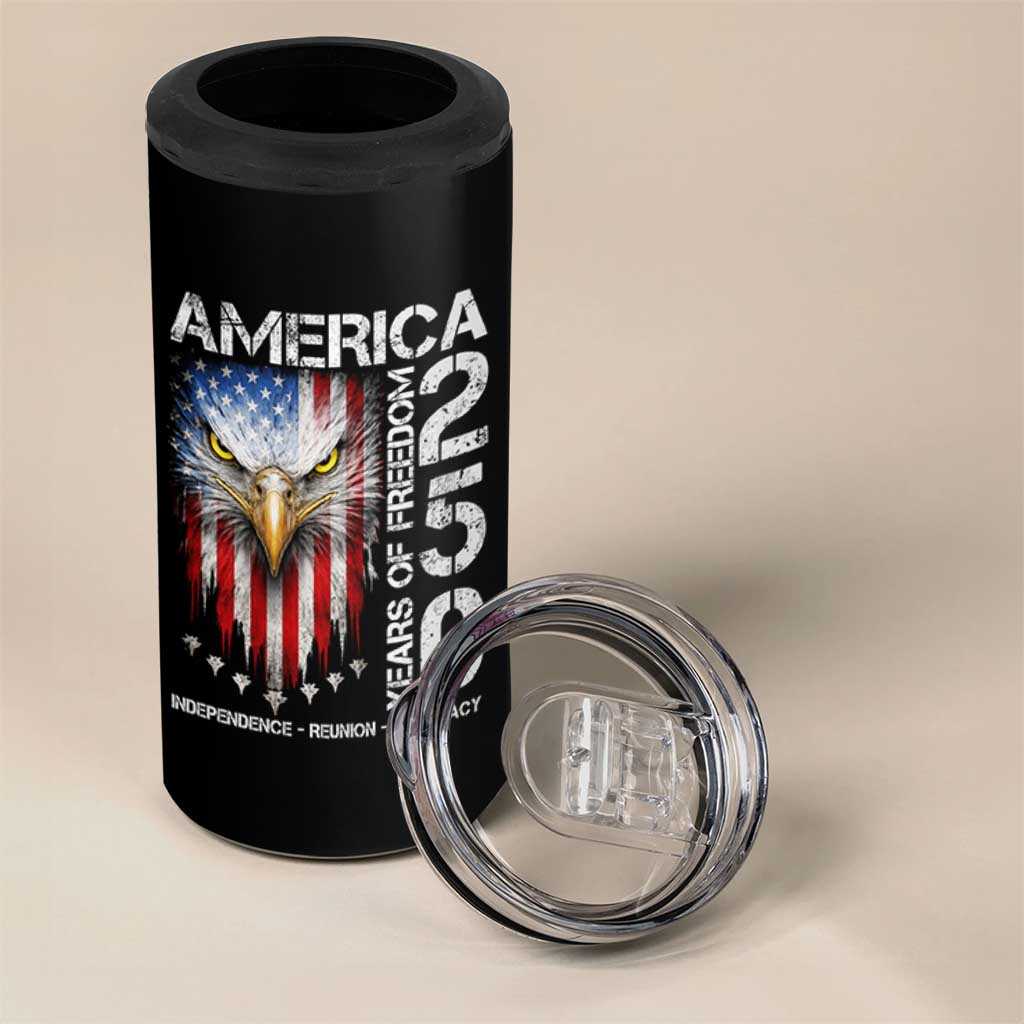 America 250 Years Of Freedom 4 in 1 Can Cooler Tumbler USA Anniversary Bald Eagle Patriotic Jets