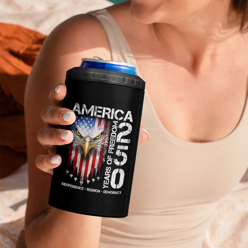 America 250 Years Of Freedom 4 in 1 Can Cooler Tumbler USA Anniversary Bald Eagle Patriotic Jets
