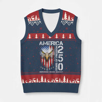 America 250 Years Of Freedom V-Neck Knit Sweater Vest USA Anniversary Bald Eagle Patriotic Jets