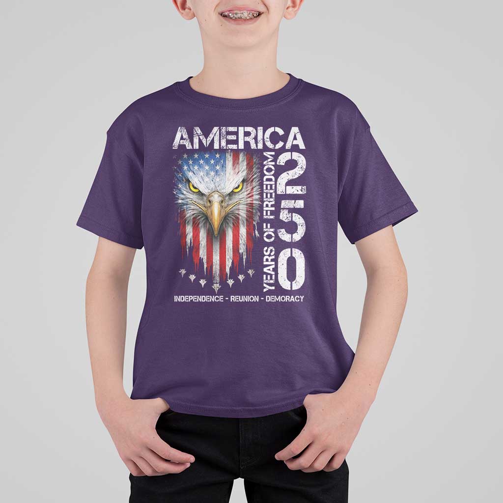 America 250 Years Of Freedom T Shirt For Kid USA Anniversary Bald Eagle Patriotic Jets