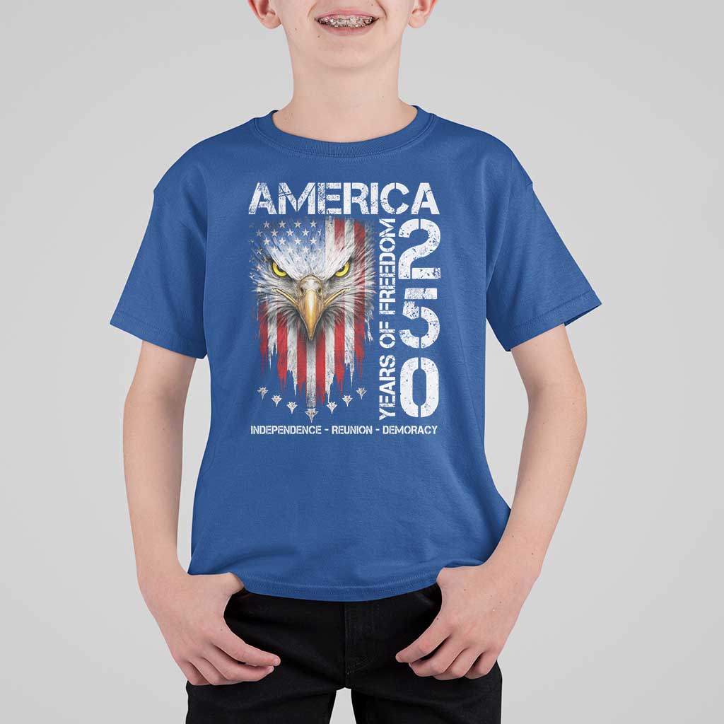 America 250 Years Of Freedom T Shirt For Kid USA Anniversary Bald Eagle Patriotic Jets