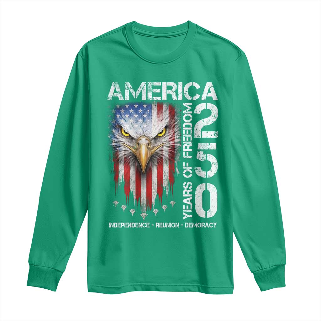 America 250 Years Of Freedom Long Sleeve Shirt USA Anniversary Bald Eagle Patriotic Jets