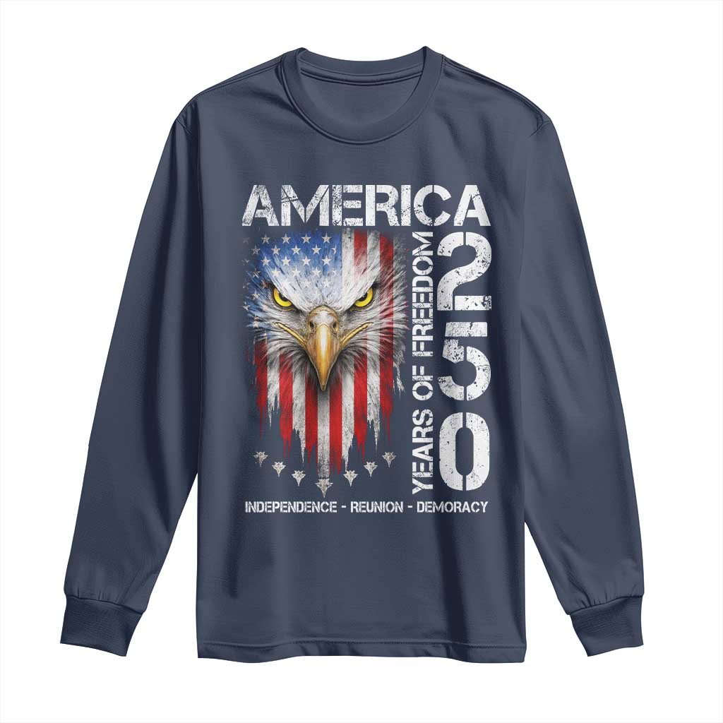 America 250 Years Of Freedom Long Sleeve Shirt USA Anniversary Bald Eagle Patriotic Jets