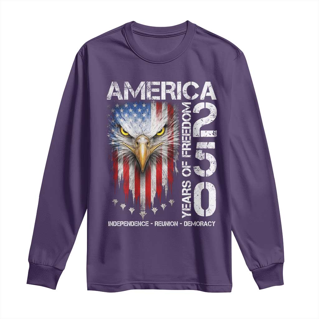 America 250 Years Of Freedom Long Sleeve Shirt USA Anniversary Bald Eagle Patriotic Jets