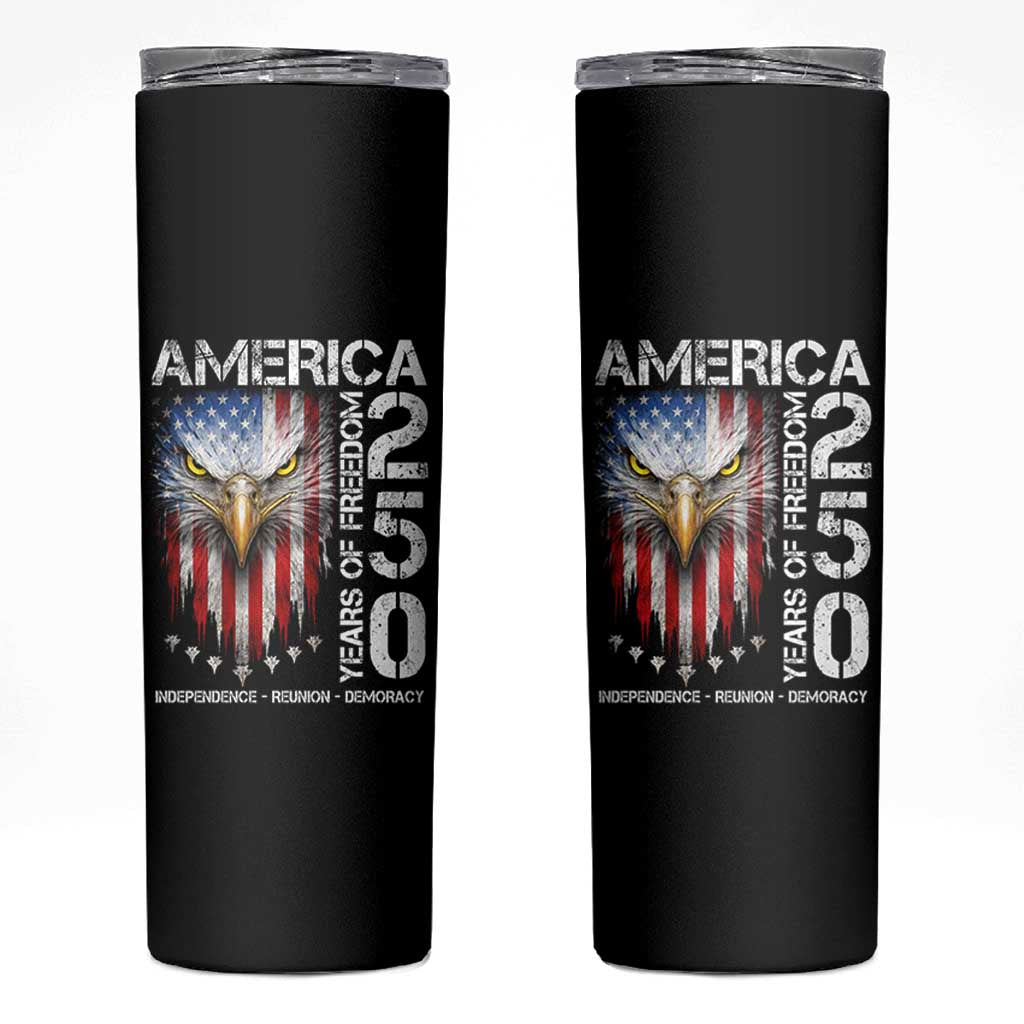 America 250 Years Of Freedom Skinny Tumbler USA Anniversary Bald Eagle Patriotic Jets