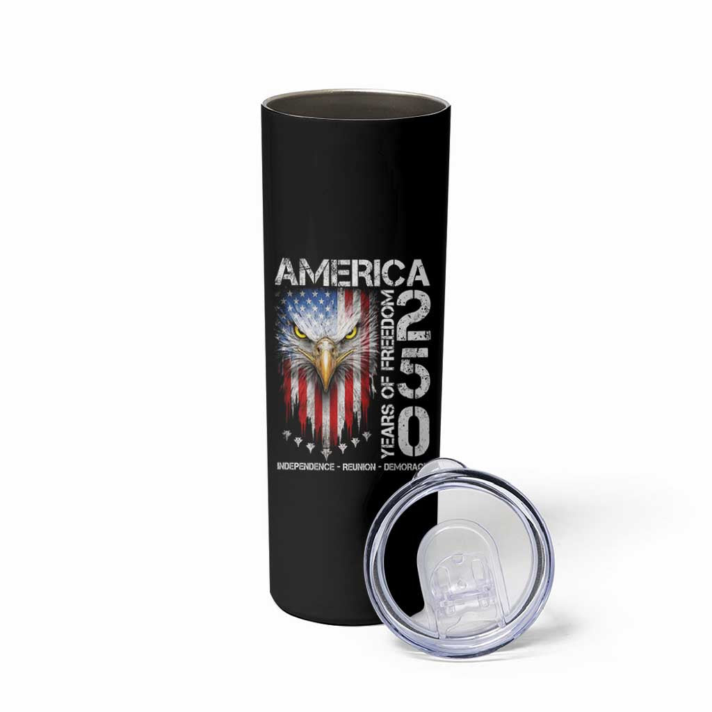 America 250 Years Of Freedom Skinny Tumbler USA Anniversary Bald Eagle Patriotic Jets