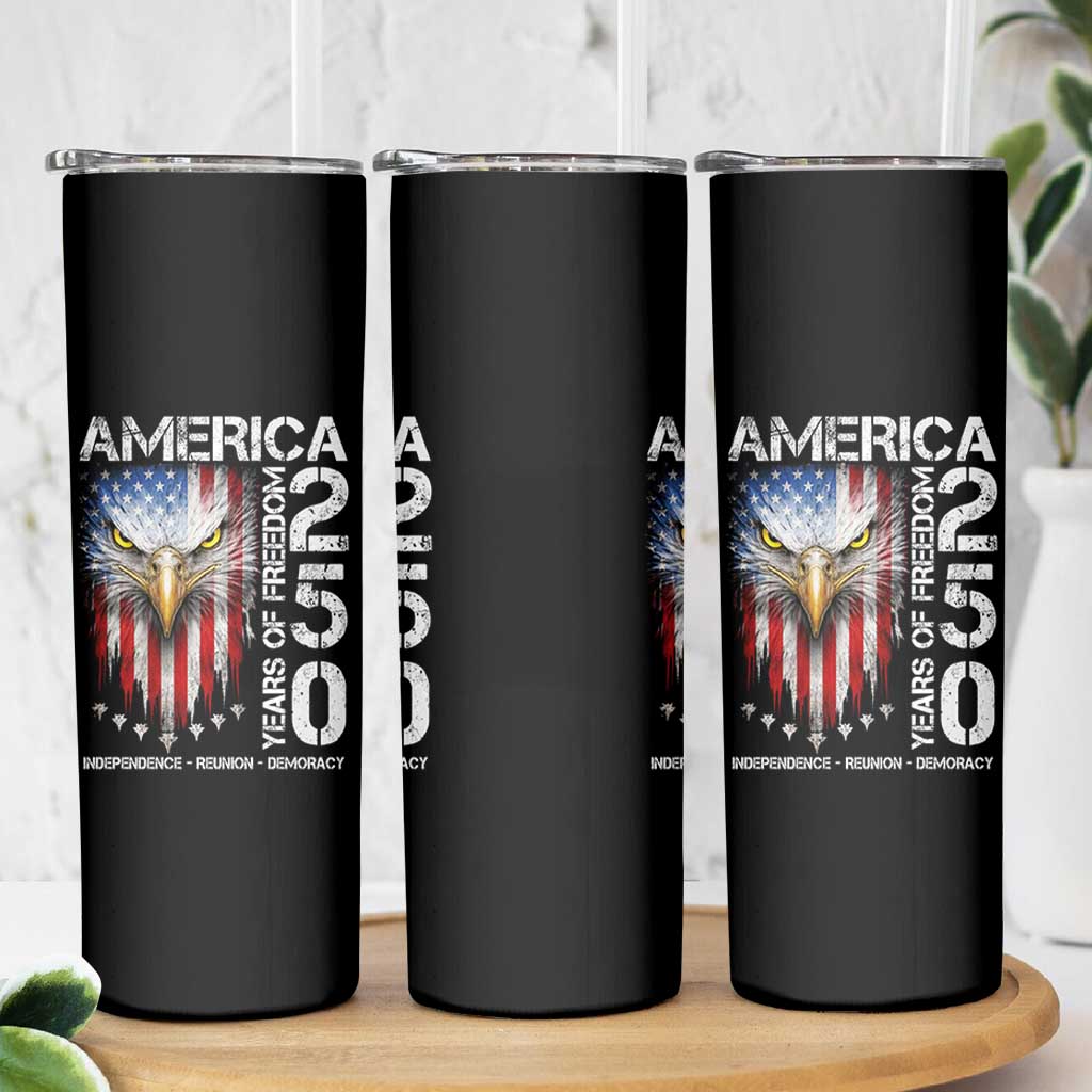 America 250 Years Of Freedom Skinny Tumbler USA Anniversary Bald Eagle Patriotic Jets