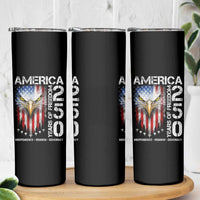 America 250 Years Of Freedom Skinny Tumbler USA Anniversary Bald Eagle Patriotic Jets