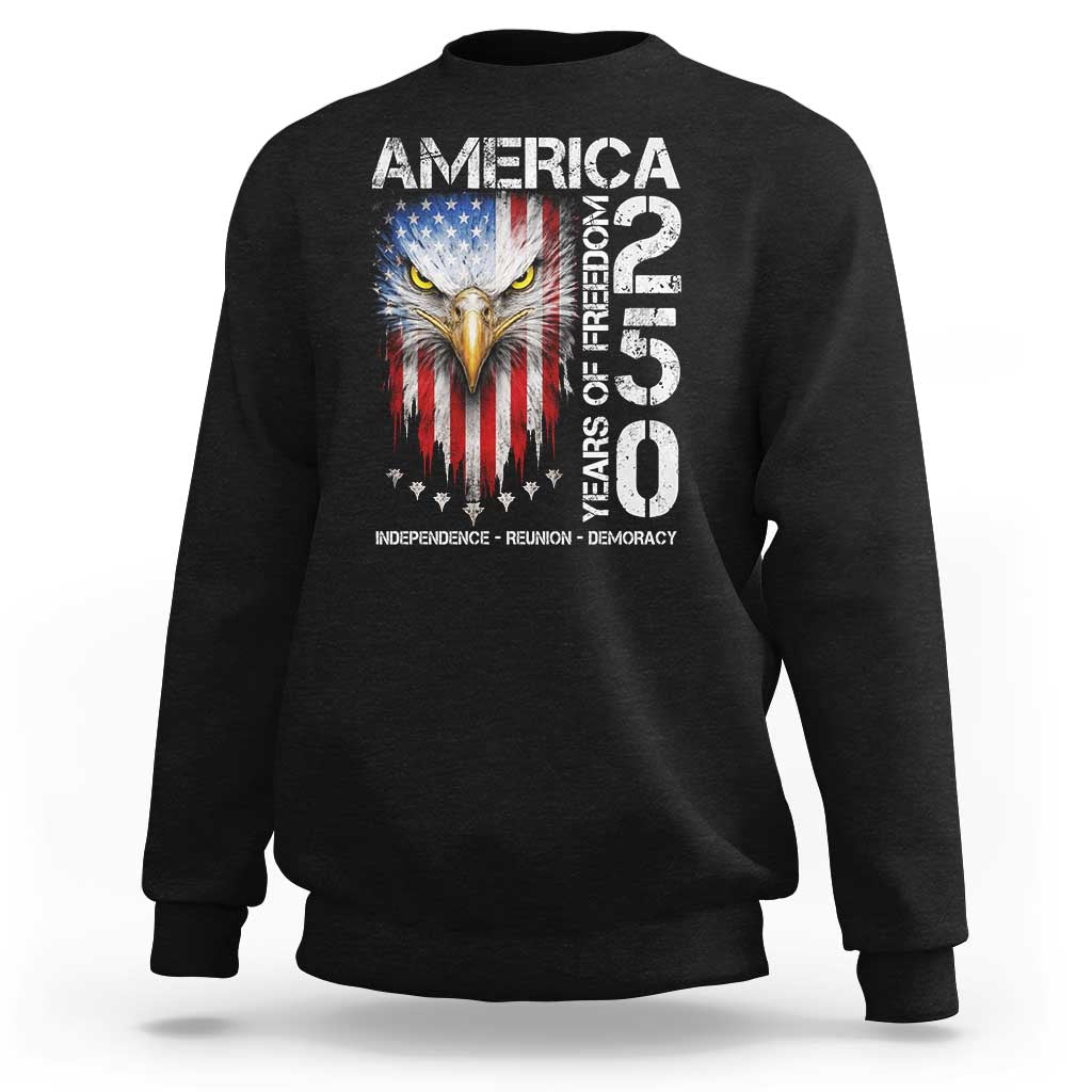 America 250 Years Of Freedom Sweatshirt USA Anniversary Bald Eagle Patriotic Jets