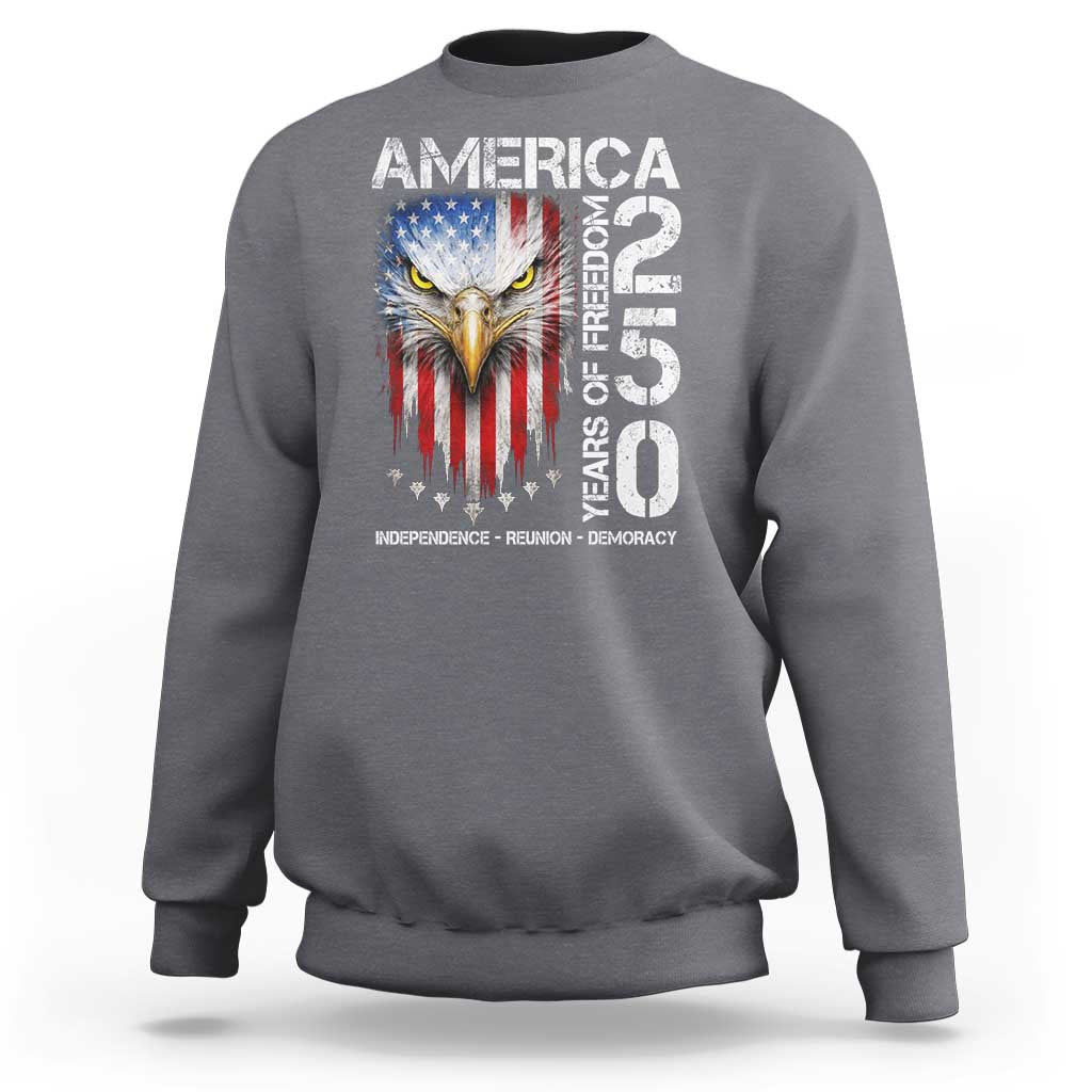 America 250 Years Of Freedom Sweatshirt USA Anniversary Bald Eagle Patriotic Jets