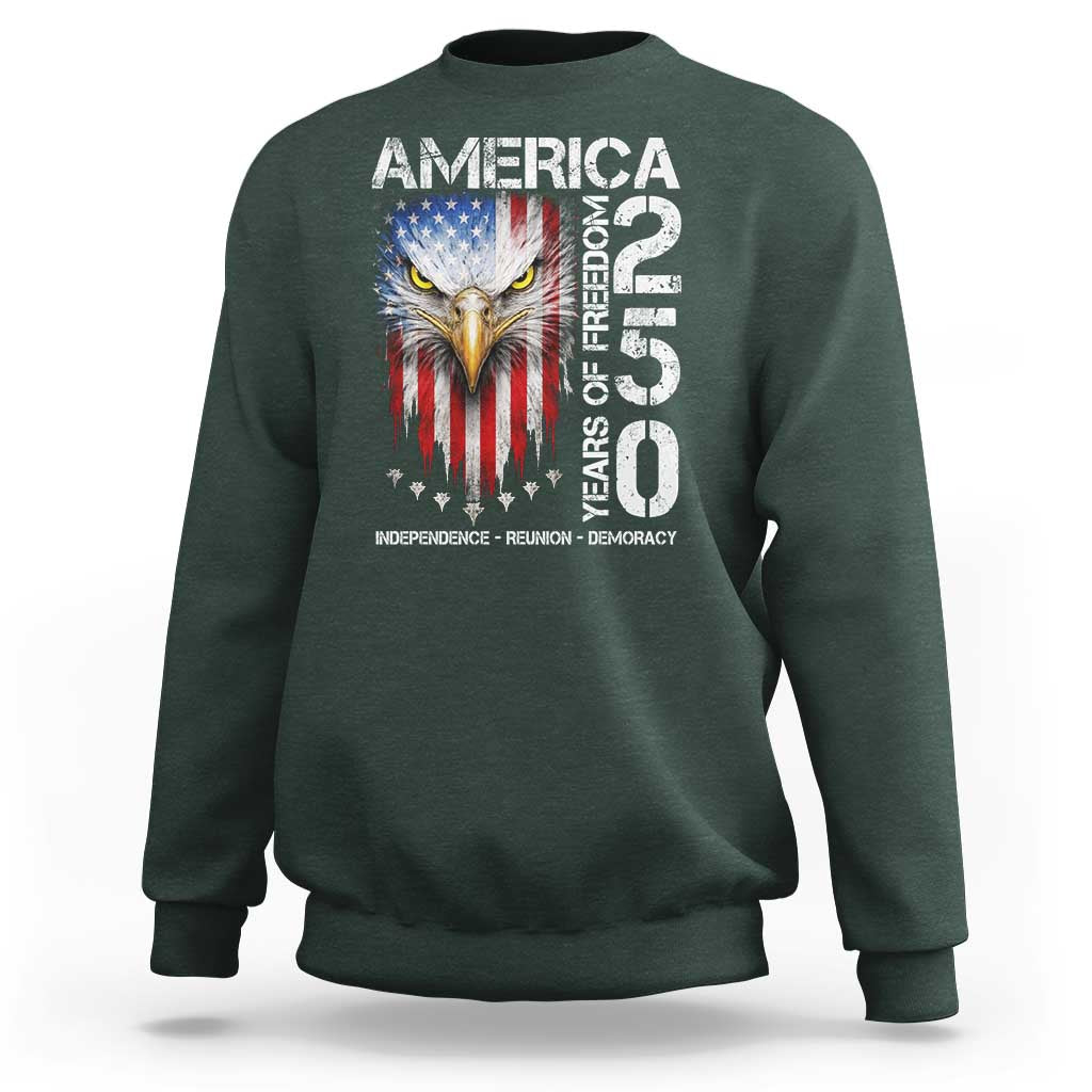 America 250 Years Of Freedom Sweatshirt USA Anniversary Bald Eagle Patriotic Jets