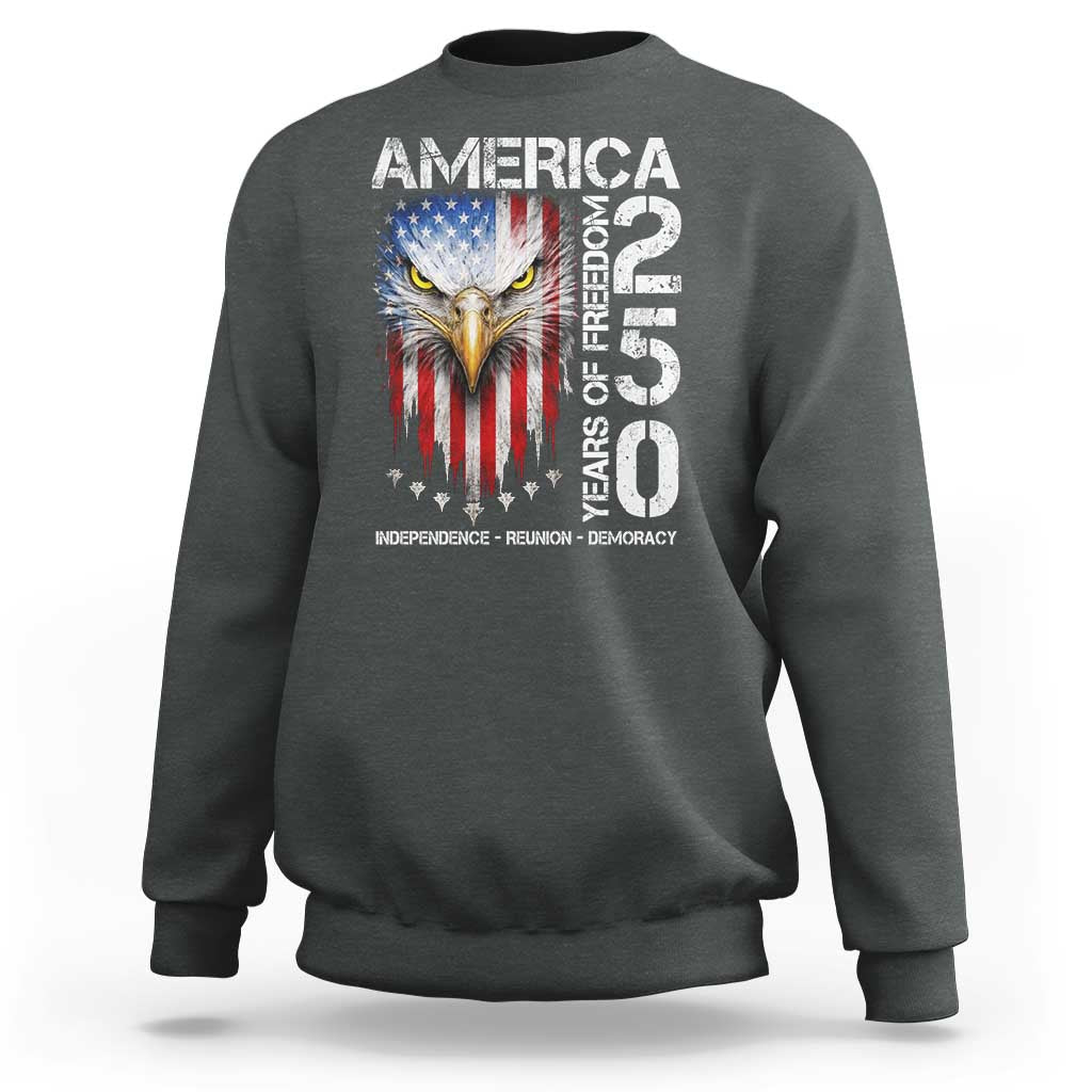 America 250 Years Of Freedom Sweatshirt USA Anniversary Bald Eagle Patriotic Jets