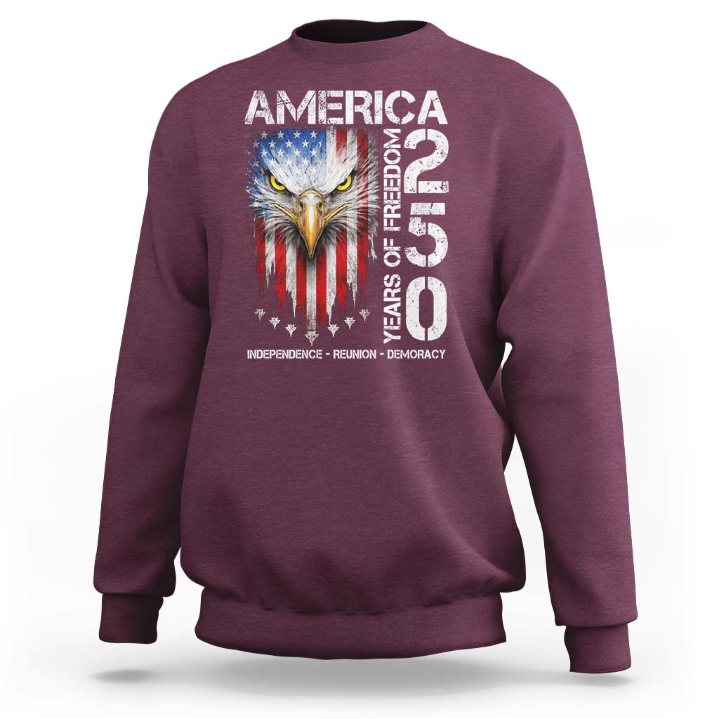America 250 Years Of Freedom Sweatshirt USA Anniversary Bald Eagle Patriotic Jets