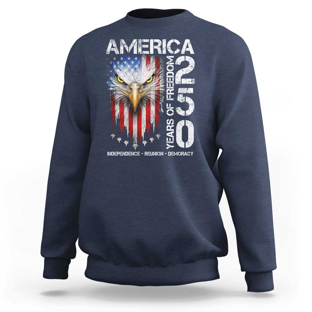 America 250 Years Of Freedom Sweatshirt USA Anniversary Bald Eagle Patriotic Jets
