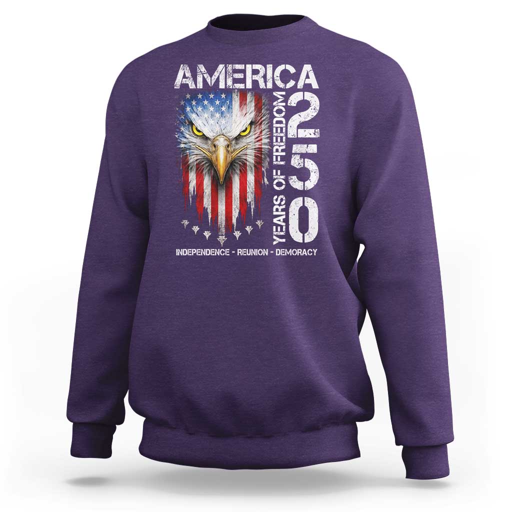 America 250 Years Of Freedom Sweatshirt USA Anniversary Bald Eagle Patriotic Jets