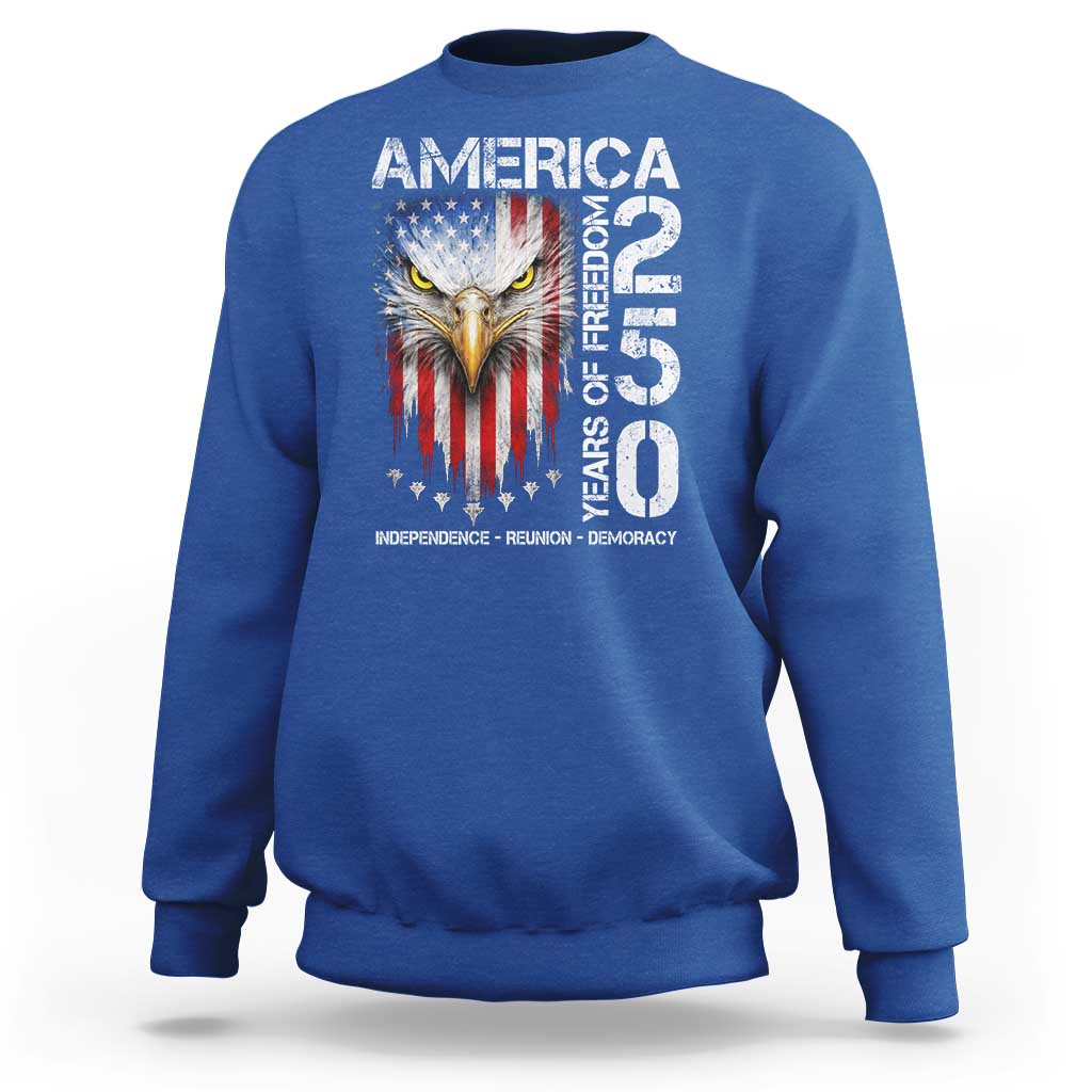 America 250 Years Of Freedom Sweatshirt USA Anniversary Bald Eagle Patriotic Jets