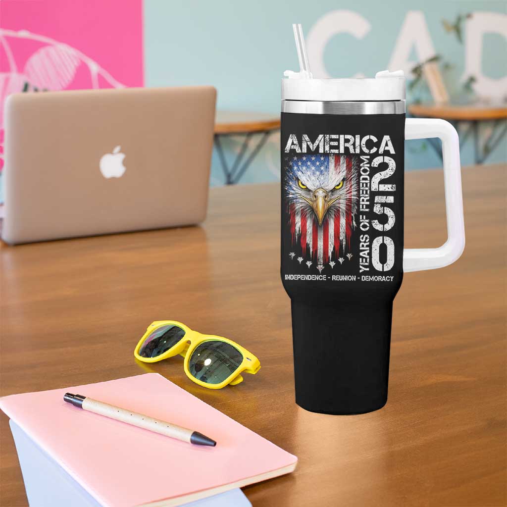 America 250 Years Of Freedom Tumbler With Handle USA Anniversary Bald Eagle Patriotic Jets