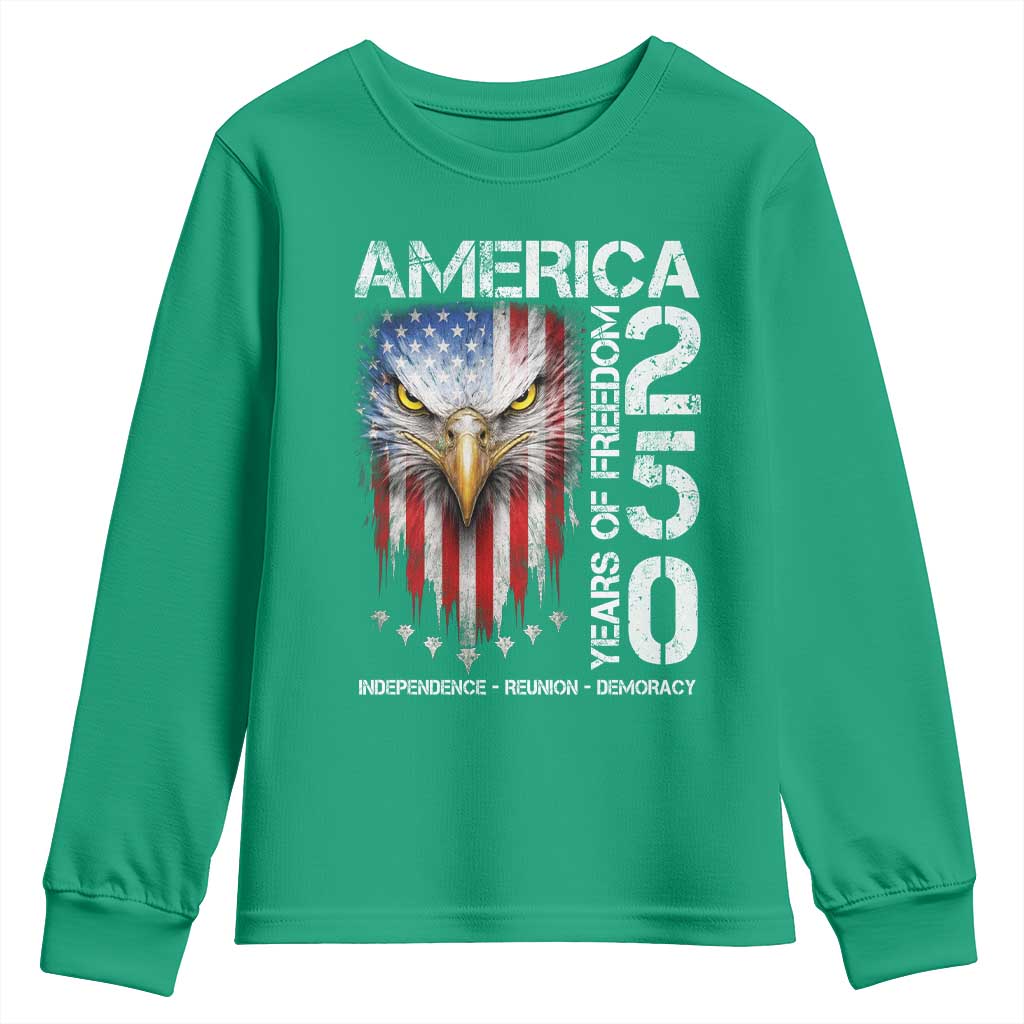 America 250 Years Of Freedom Youth Sweatshirt USA Anniversary Bald Eagle Patriotic Jets
