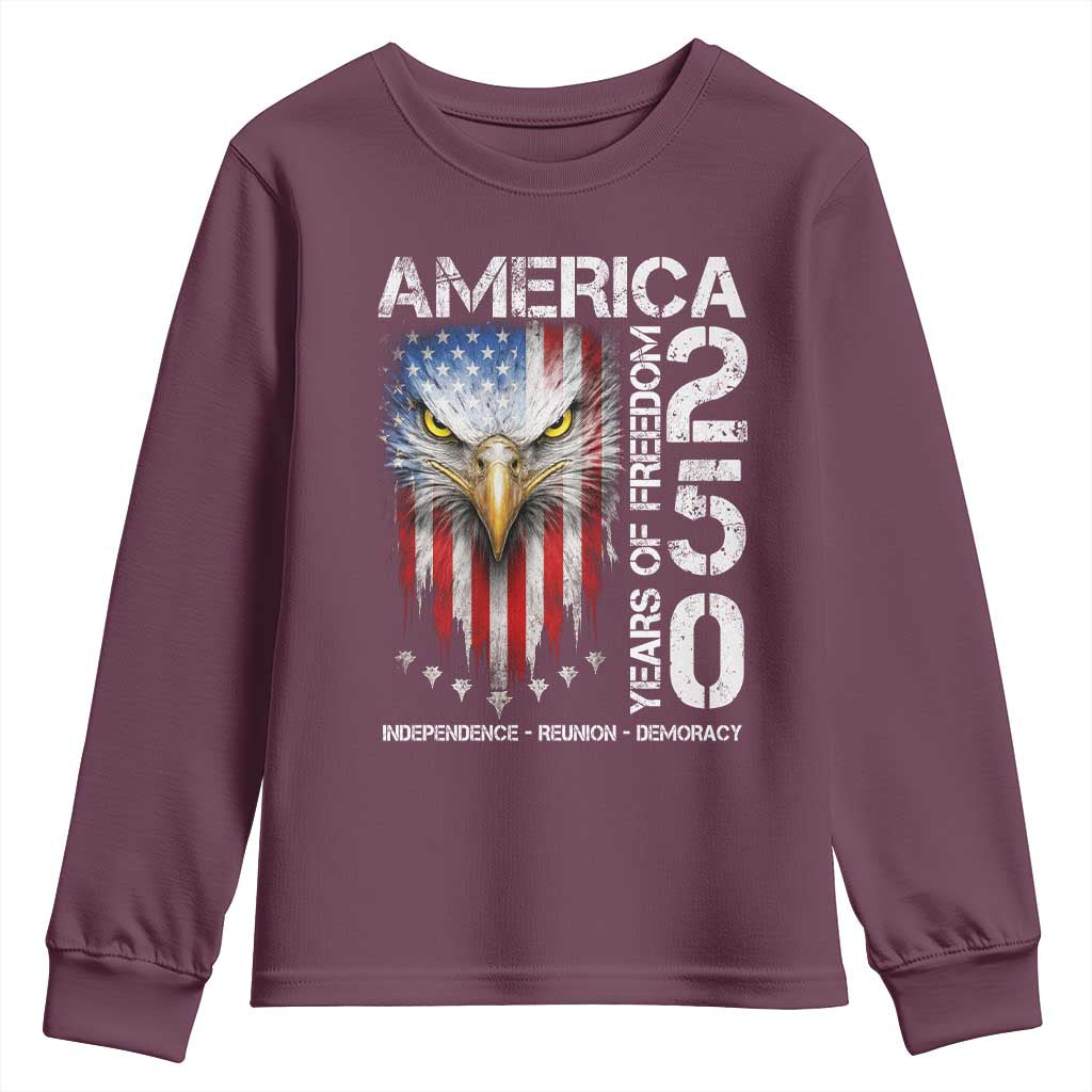 America 250 Years Of Freedom Youth Sweatshirt USA Anniversary Bald Eagle Patriotic Jets